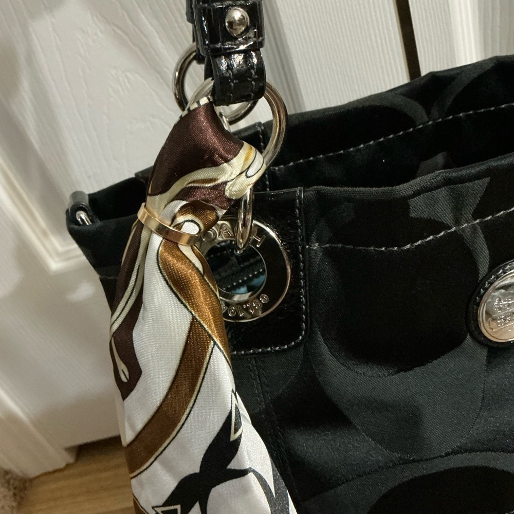 Coach Black Shoulder & Hand Bag with Scarf Detail - Picture 4 of 11